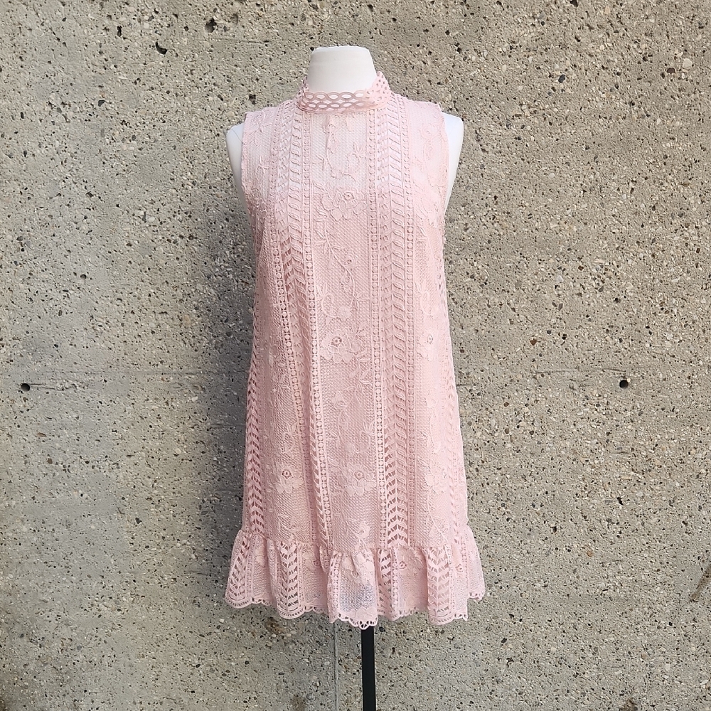 Pink Lace Sleeveless Dress